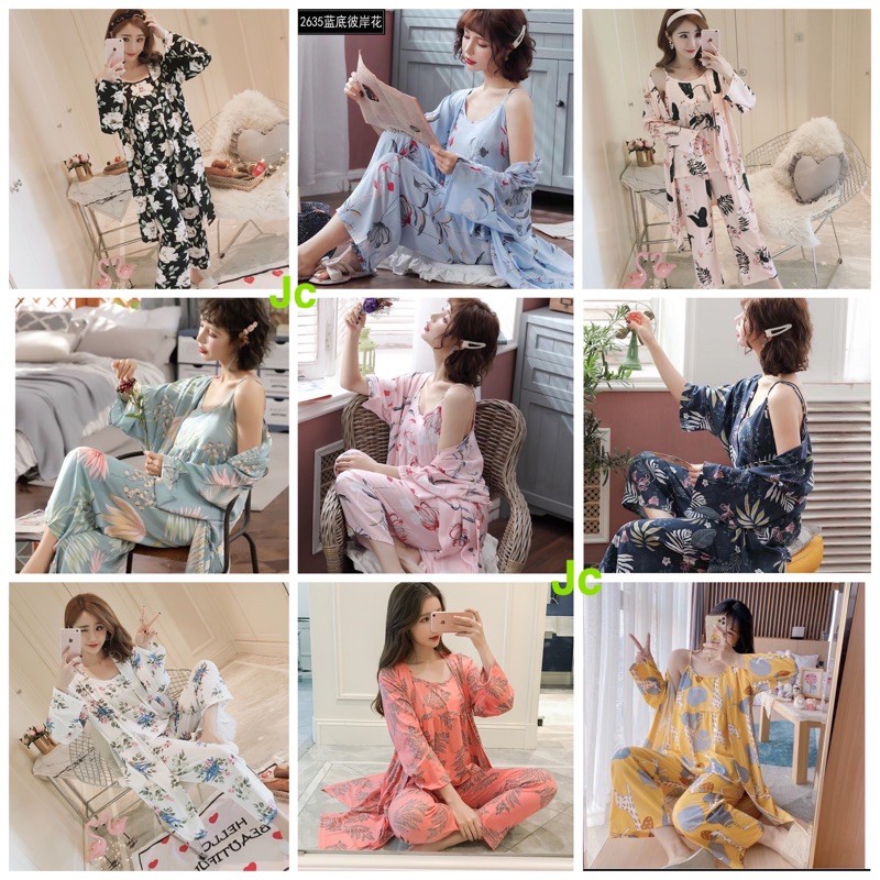 JC- Set Kimono 3in1 PP Import / Baju tidur Kimono Set Kekinian / Set Kimono wanita terbaru