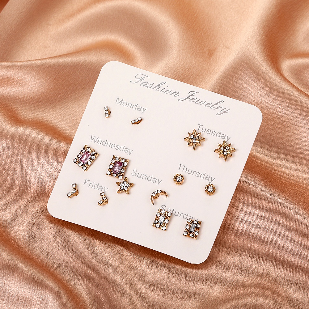 The new small and exquisite diamond-studded star earrings set every week, fashionable and simple design, student ear jewelry