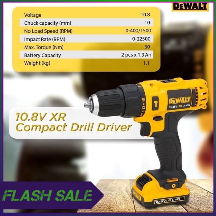 Dewalt 10 8V XR Li Ion Compact Hammer Drill Bor Cordless DCD716C2K B1