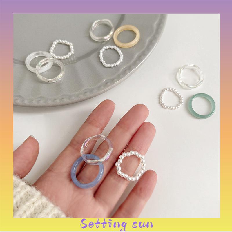 COD ✨3 Pcs /Set Cincin Rantai Bahan Akrilik Gaya Retro Untuk Aksesoris Perhiasan TN