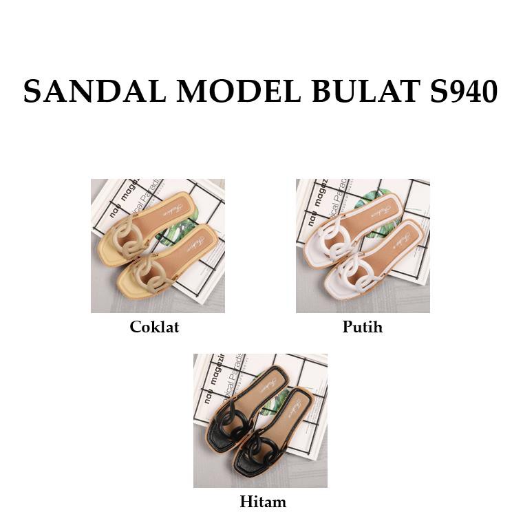 {Lav - S940} Sandal Fashion Model Bulat / Sandal Slip Wanita Motif Lingkaran / Sandal Slop Cewek-1