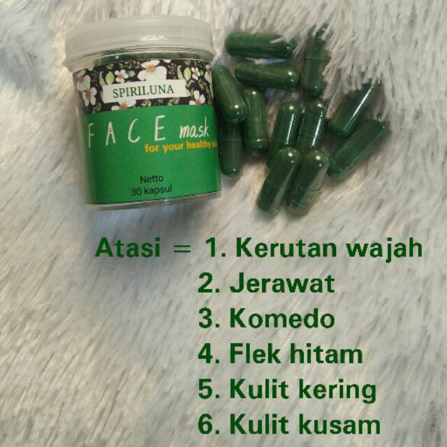 Masker Spirulina Untuk Pemakaian 30 Hari Atasi Kerutan Wajah Jerawat Komedo Flek Hitam Kulit Kusam