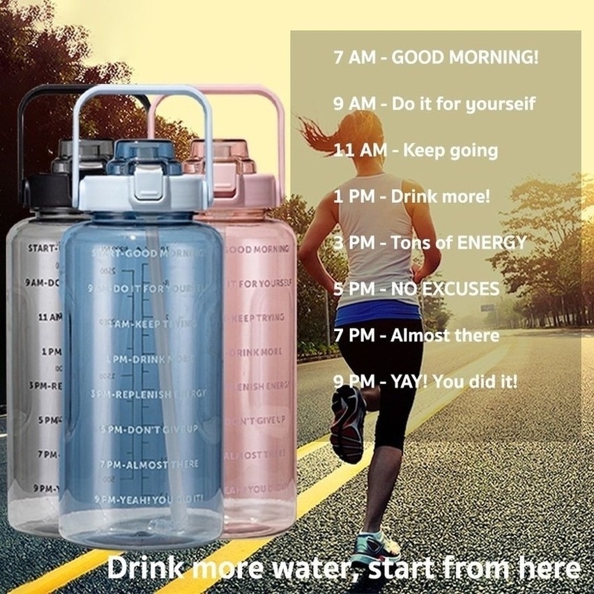 Dengan stiker ！BOTOL MINUM 2 LITER BOTOL AIR PENANDA WAKTU MOTIVASI QUIFIT