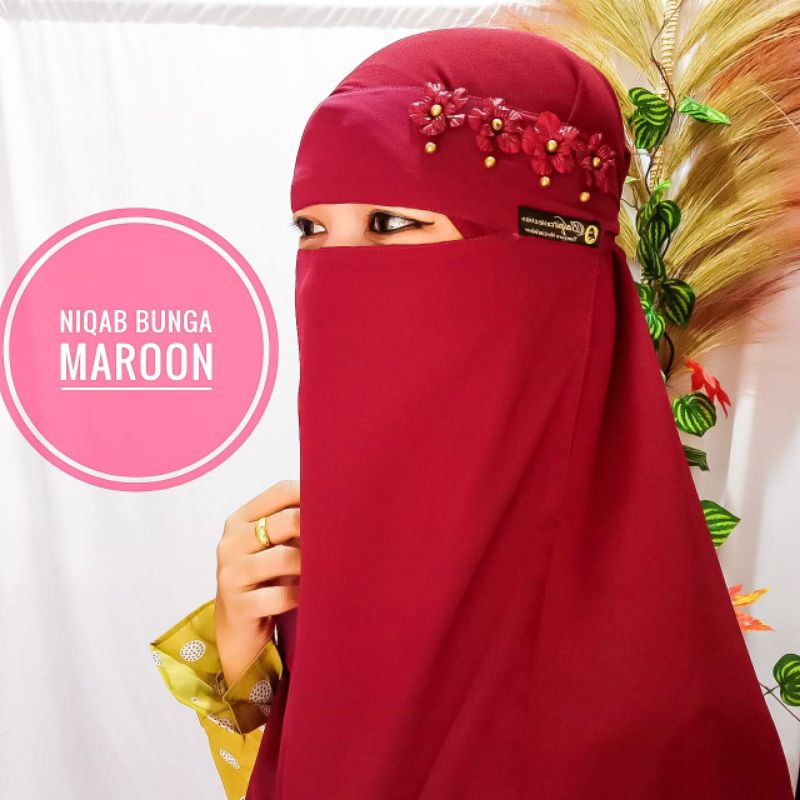 niqab cadar bunga maroon murah temboro