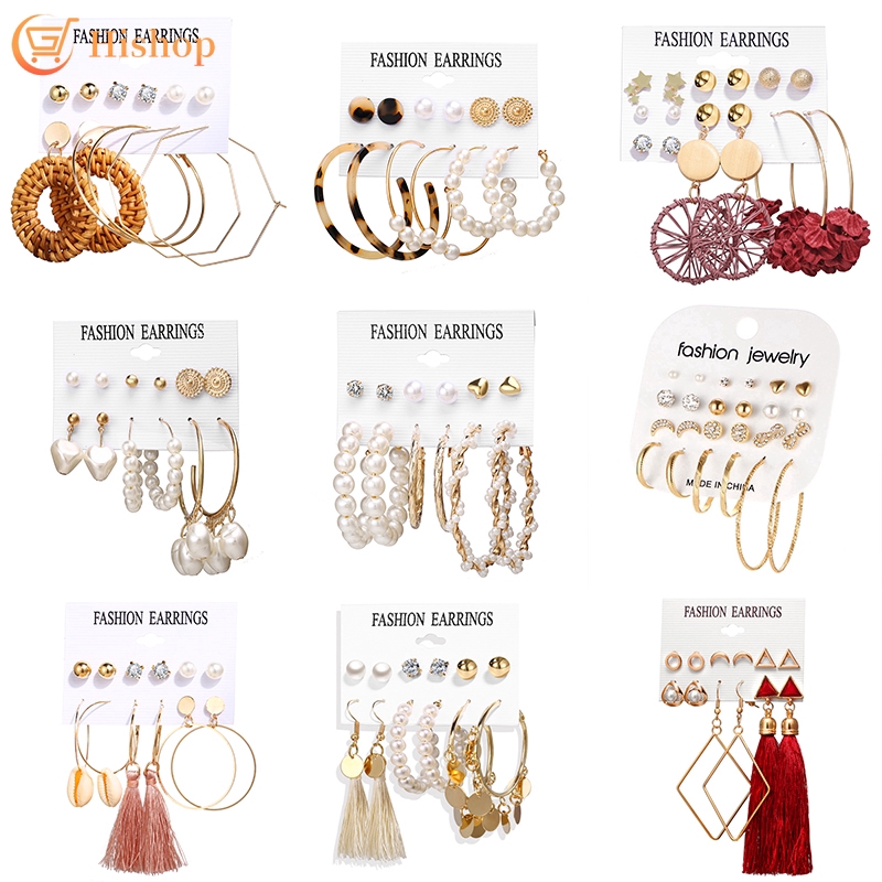 Hi/ 16 Jenis Set Anting Mutiara Rumbai Pejantan Anting Terlalu Besar Anting Untuk Wanita Aksesori Mode