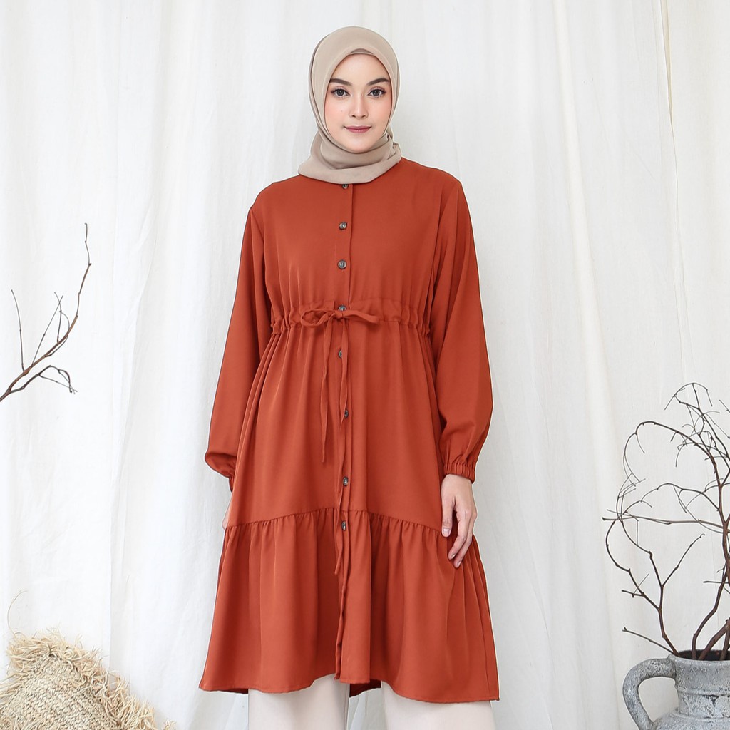 TM 21- COD Kemeja tunik wanita remaja cewek L ld 100 cm panjang murah busui kancing depan