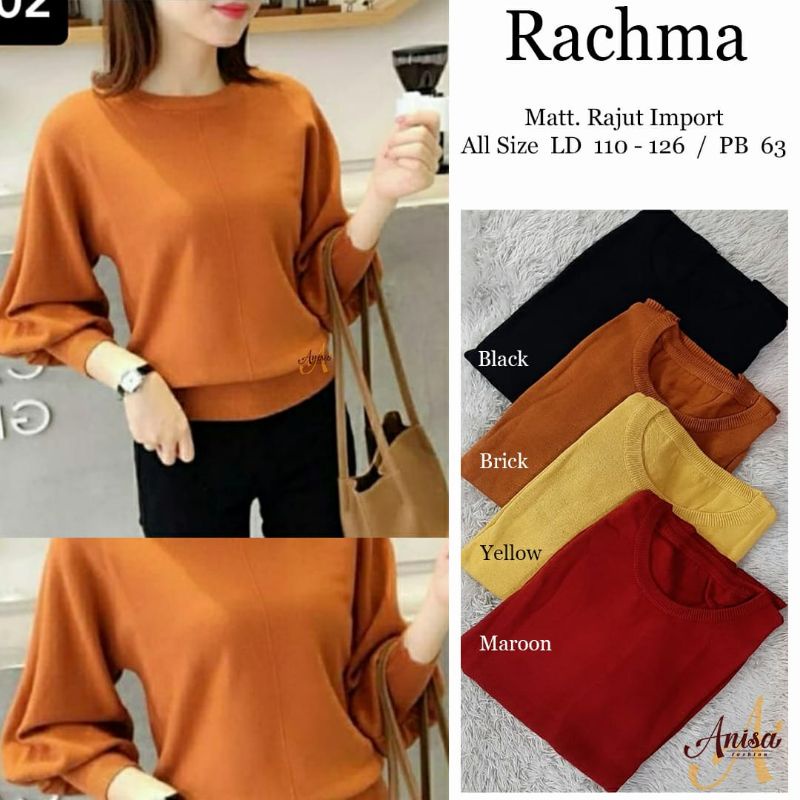 rachma / blouse rajut import / blouse polos lengan balon / atasan wanita kekinian / bisa COD