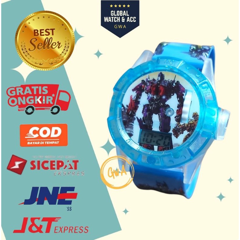 Jam tangan anak laser musik karakter Transformers