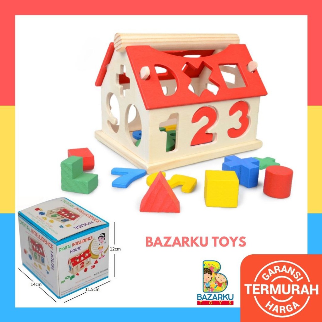 Mainan Kayu Digital Intelligence House Puzzle Anak Mainan Balok Kayu Puzzle Block Mainan Montessori