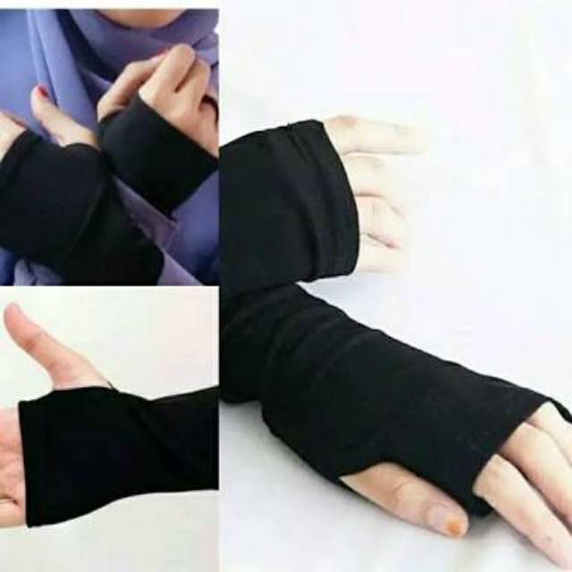 Handsock jempol polos jersey/manset tangan jempol polos Manset hijab