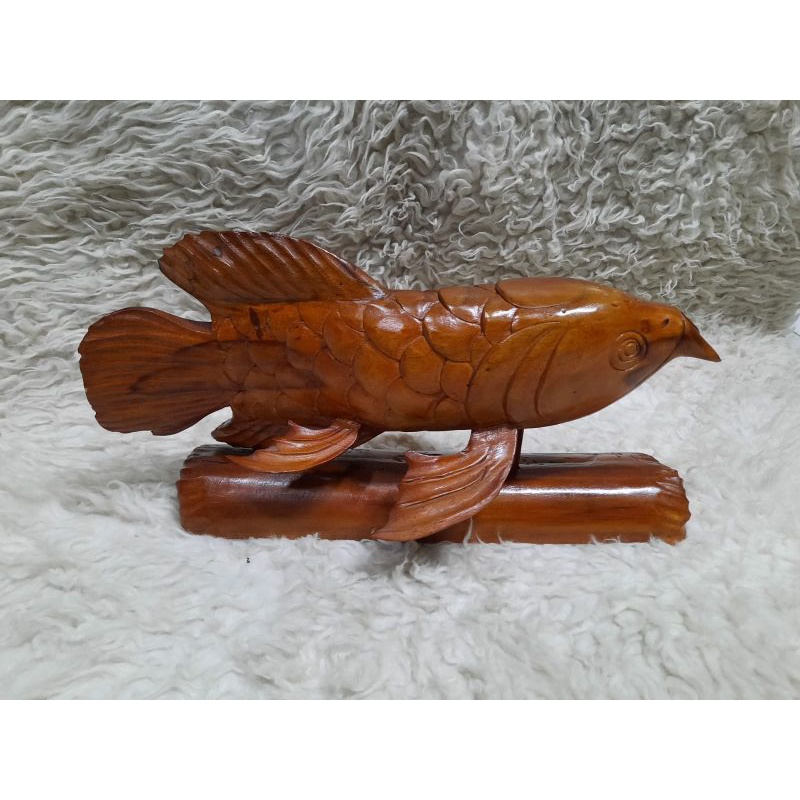 PATUNG IKAN ARWANA KAYU JATI MINIATUR IKAN ARWANA MINIMALIS BESAR