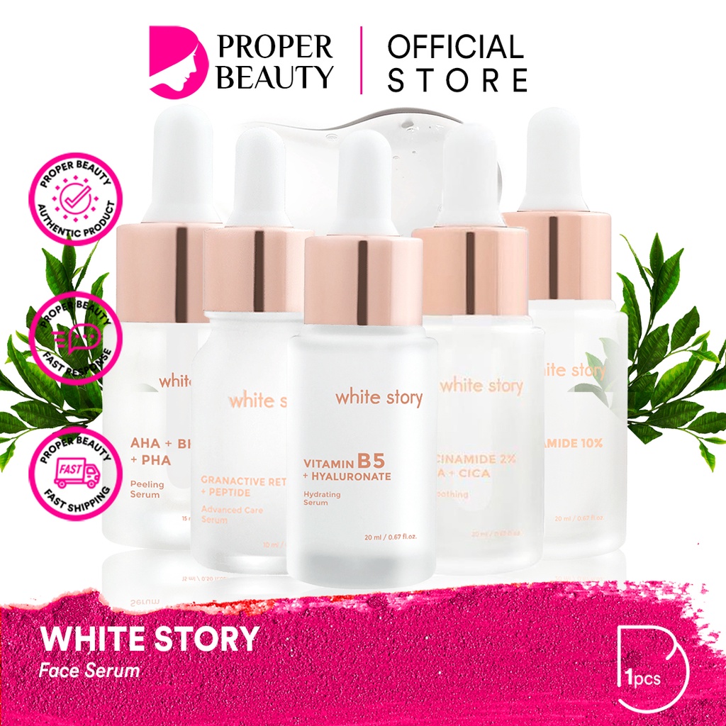 WHITE STORY Face Serum Indonesia / Skincare Brightening Acne Soothing Hydrating Peeling Peptide Anti Aging Advanced Arbutin Glow Vitamin C Radiance / Facial Wash Essence Toner Day Night Eye Cream Underarm Mask Sunscreen / Body Care Lotion Soap Paket Wajah