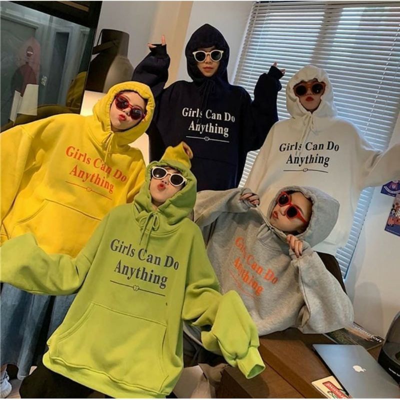 S - XXXXXL(6XL) Hoodie GIRLS CAN DO ANYTHING Jaket Tumblr Korean Style Harajuku Pria Wanita JUMBO BIGSIZE OVERSIZE Hijau Matcha Mint Sage Green Kuning