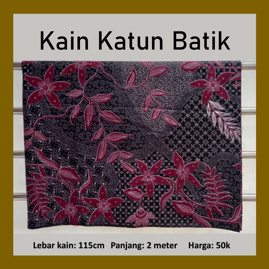 Kain Batik Katun premium bunga merah hitam