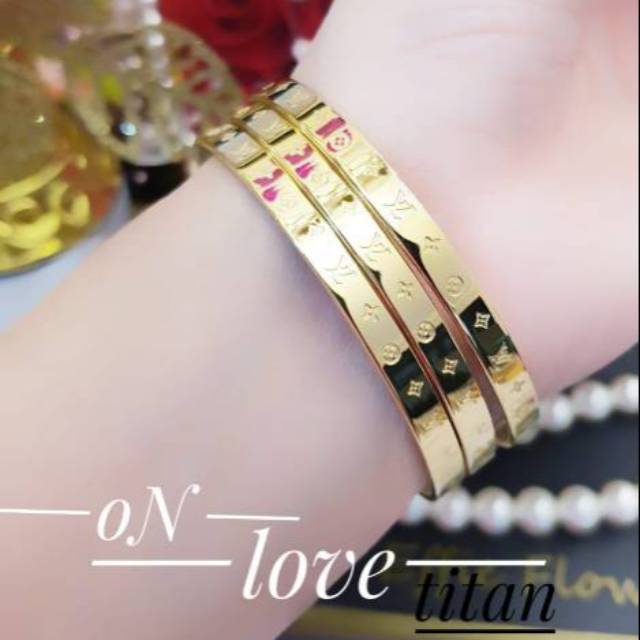 Titanium gelang lapis emas 24k 0716