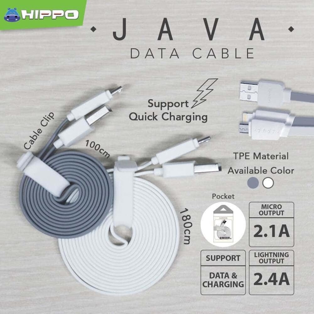 Kabel Data Hippo Java Lightning 180 Cm Original For Apple Iphone 5 6 7 8 X XS Plus Ipad Mini 2 3 Air