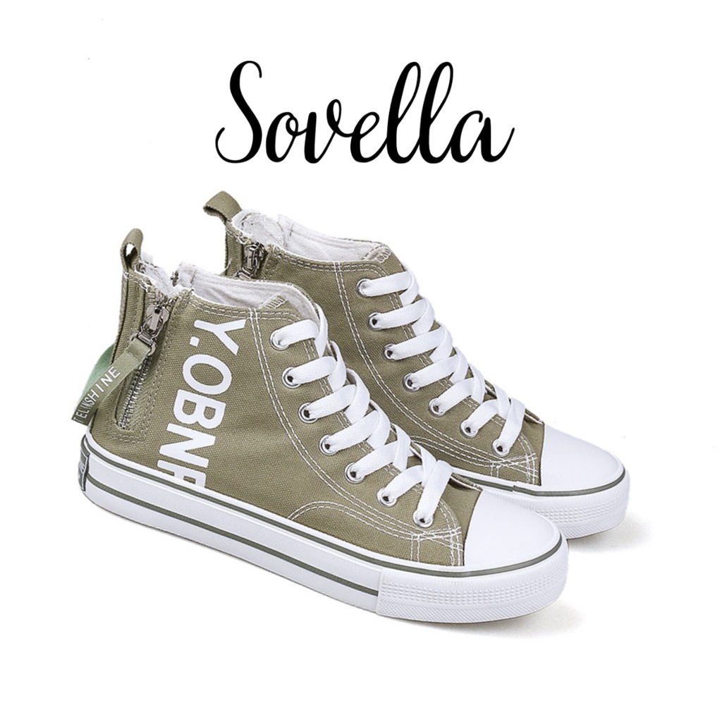 SOVELLA Harley Sepatu Sneakers Korea Tali Tinggi Kasual Kanvas Wanita Import Original