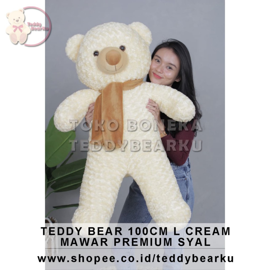 Boneka Teddy Bear Mawar Cream 1 Meter Premium + Syal (Langka)