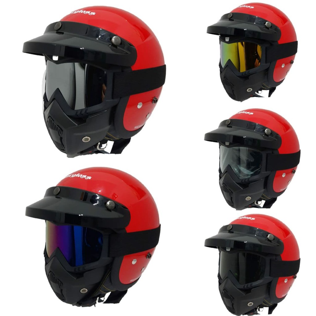 Helm Cargloss Merah Dengan Google Mask