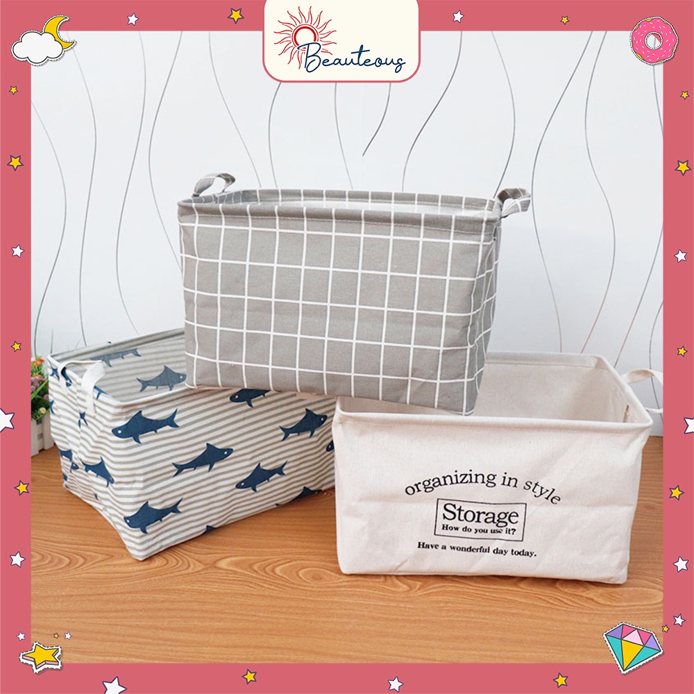 Keranjang Tempat Penyimpanan Kosmetik Multifungsi Organizer Box Besar Lipat Motif Lucu