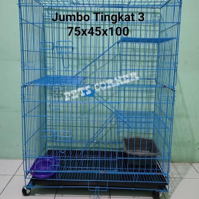 Kandang Kucing Tingkat 3 / Kandang Kucing Besi Lipat Tingkat 3 *