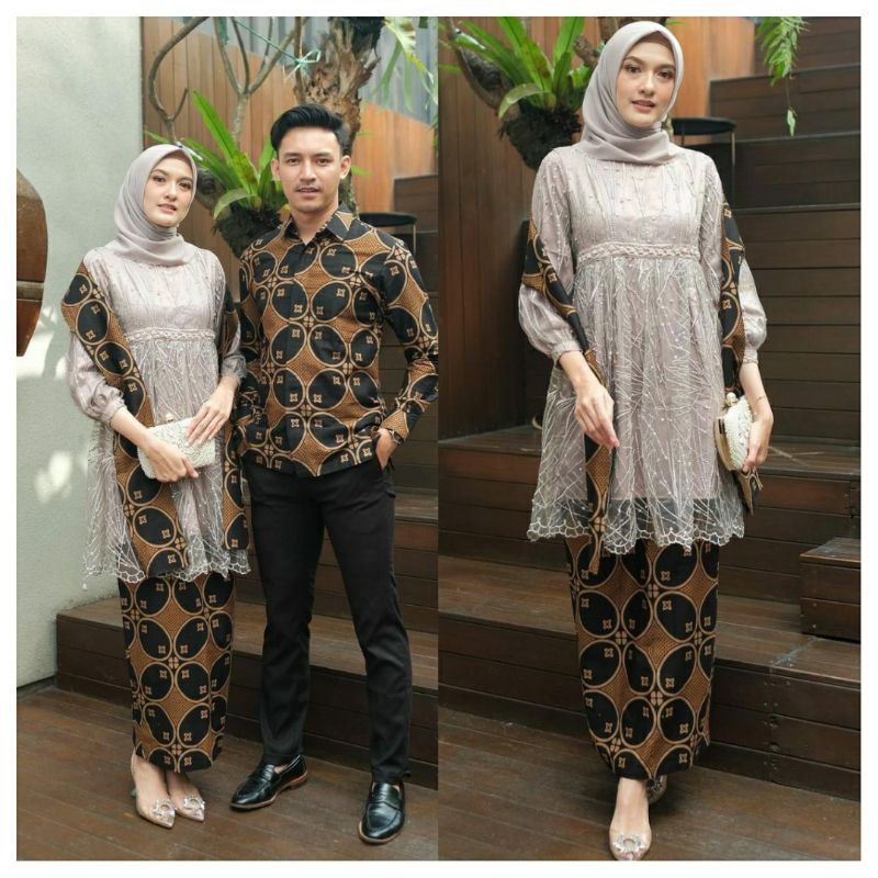 Baju Couple Kebaya Set Maheswari Kawung Baju Lamaran, Wisuda, Seserahan, nikahan, kondangan,Tunangan