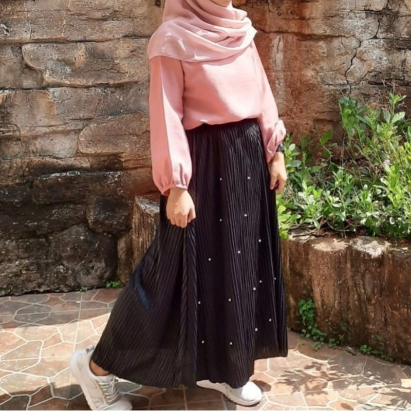 rok plisket mutiara / rok muslim syari / rok cewek bawahan muslim