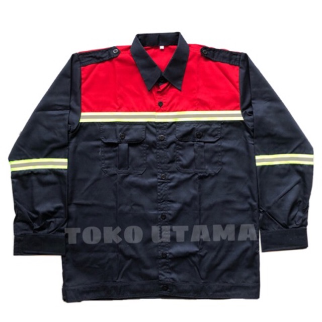 Baju safety merah hitam scotlight - seragam lapangan merah hitam - baju proyek merah hitam scotlite