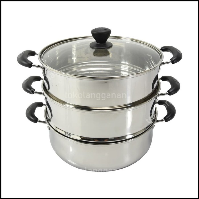 Krischef 30 Cm Panci Kukus 3 Susun Tutup Kaca