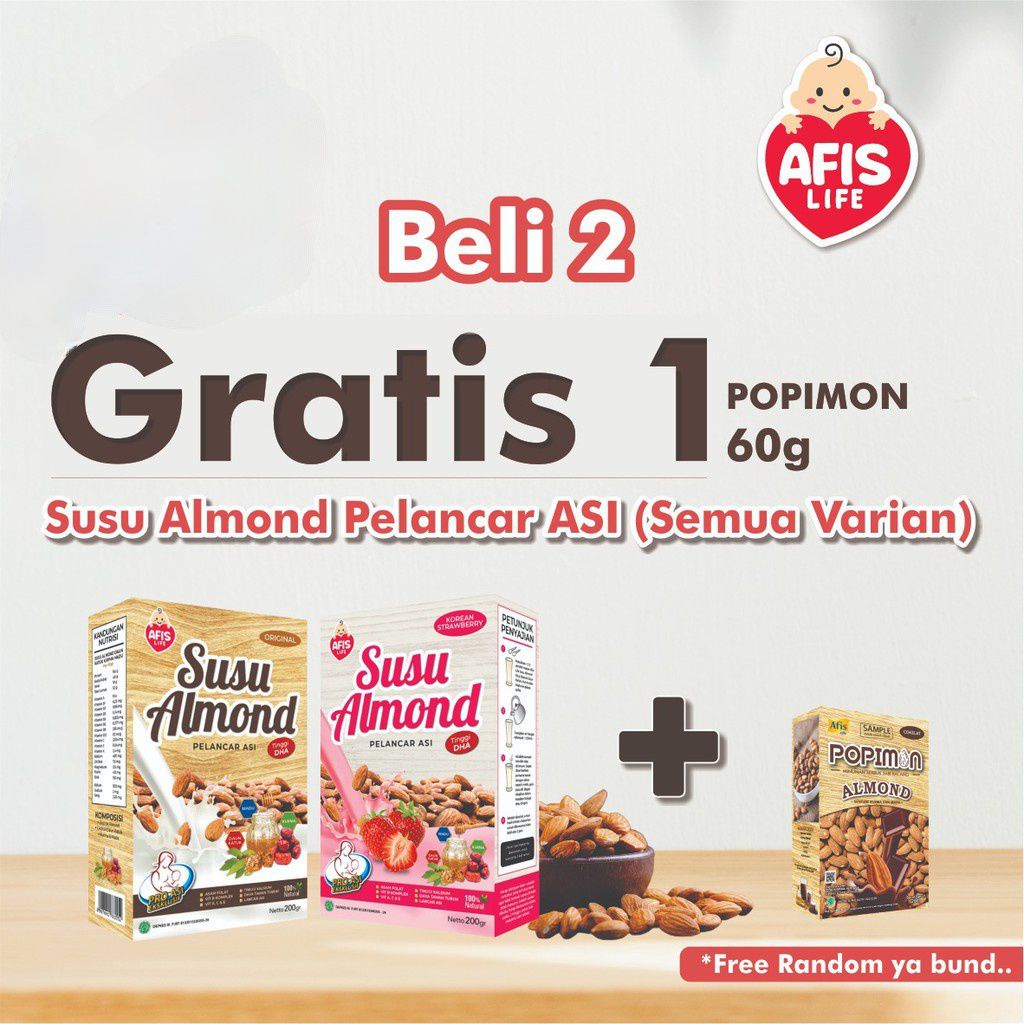 afis susu almond dan sbk kacang hijau plus daun katuk pelancar asi afis life booster asi 200 gram af