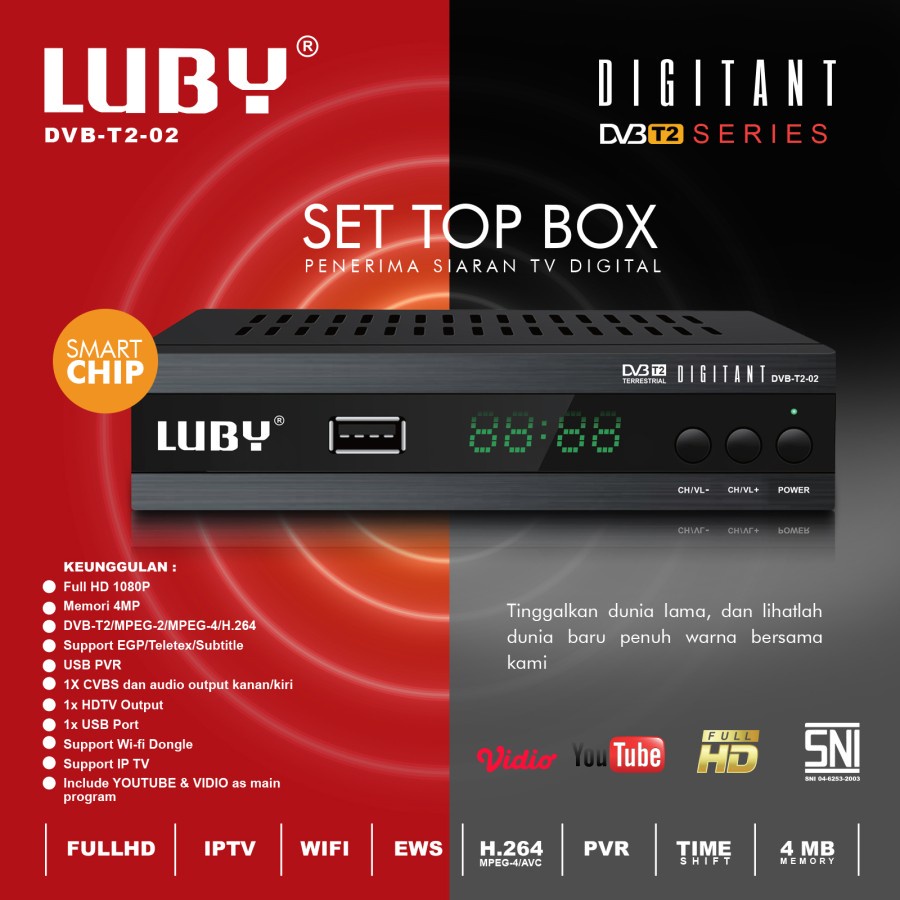 Set Top Box Luby DVB T2 STB Receiver TV STB Penerima Siaran Digital Full HD