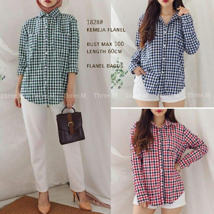 KEMEJA 1828 3M THREE M TM FLANEL KOTAK Outwear Pakaian Baju Fashion Fresh Pantai Kualitas Import