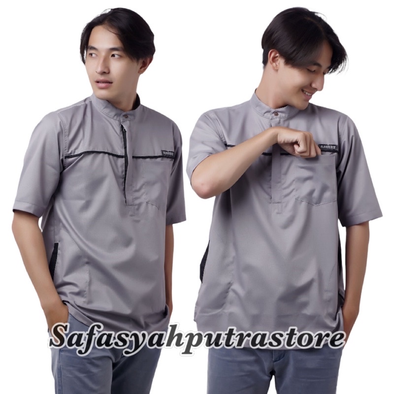 Genious Baju Koko Baju Muslim Pria Dewasa Grey List Hitam