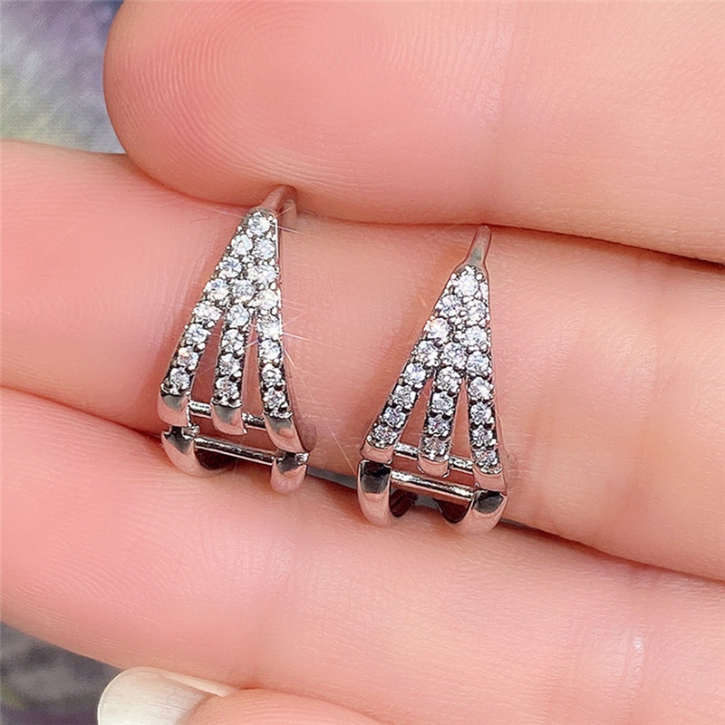 Anting Hoop Geometris Warna Silver Untuk Wanita