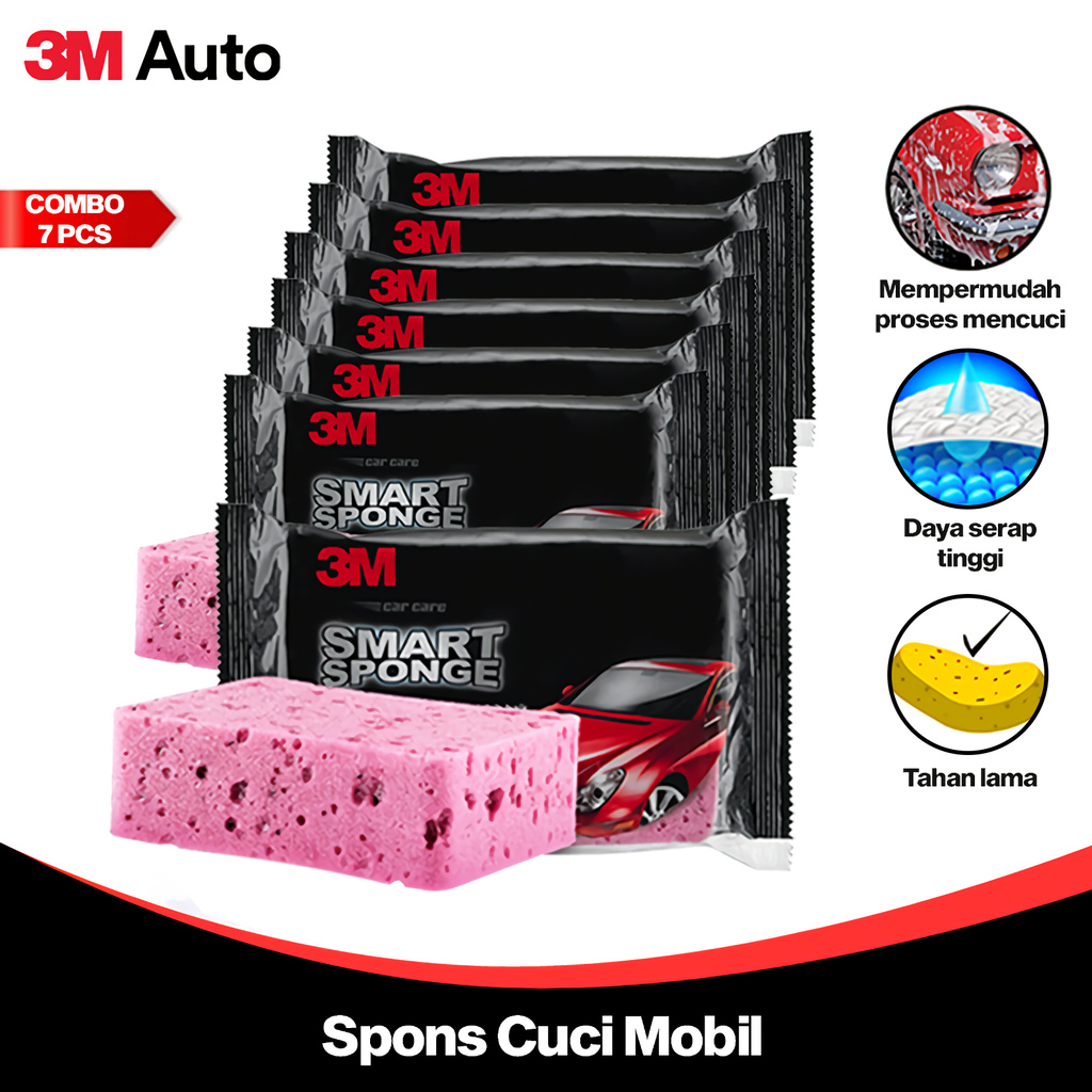 3M Auto Spons / Busa Cuci Mobil COMBO 7 Pcs Smart Sponge Alat Pencuci Kendaraan CMB07-3M-PN-C01