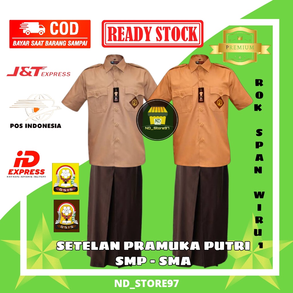 Setelan Seragam Pramuka SMP SMA Perempuan Baju Saku 2 Lengan Pendek Rok Span Wiru 1 Belah Depan