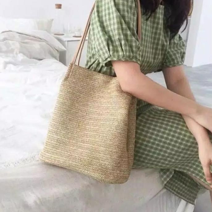 Tas Totebag Wanita Pantai Tas Rajut Motif Rotan Anyaman Jerami Anyam BAGUS
