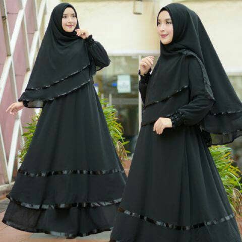 TERLARIS set Gamis ceruti black gamis hitam baju gamis syari pakaian haji polos