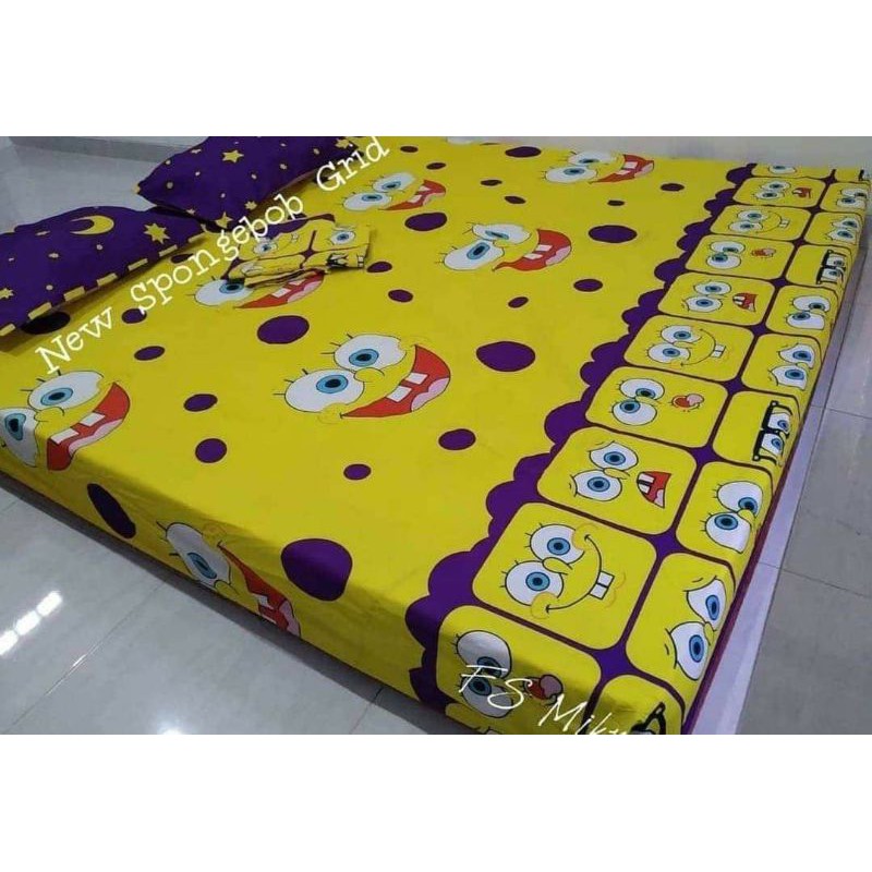 Seprei Katun Bonita Jaminan Halus dan Lembut tidak panas motif Cartoon Doraemon Spongebob Teddy Bear