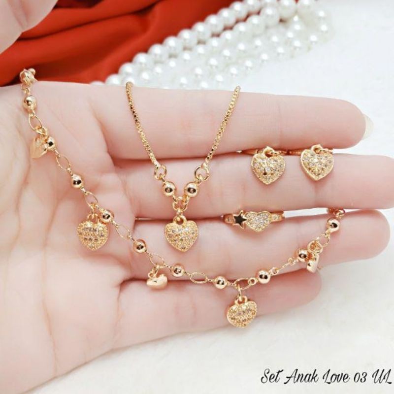 set perhiasan anak2 permata love gold