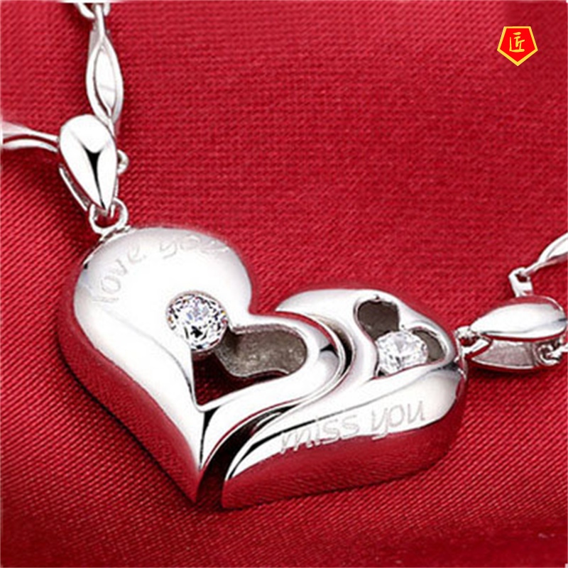 [Ready Stock]Couple Heart-Shaped Pendant Korean Fashion Silver Necklace