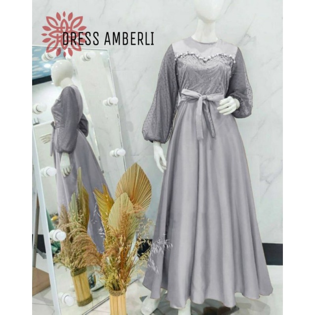 DRESS AMBERLI MUTIARA, MOSCREPE, BRUKAT TILE, GAMIS HIJAB MUSLIM, DRESS MAXY, 3 UKURAN