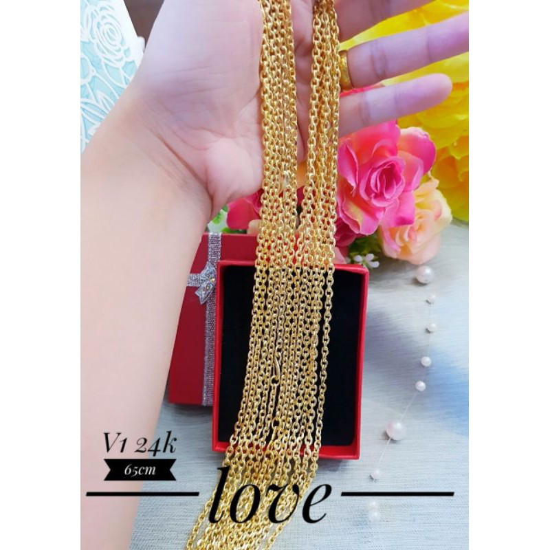 Titanium kalung Rantai Lapis  Emas 24 k 765f