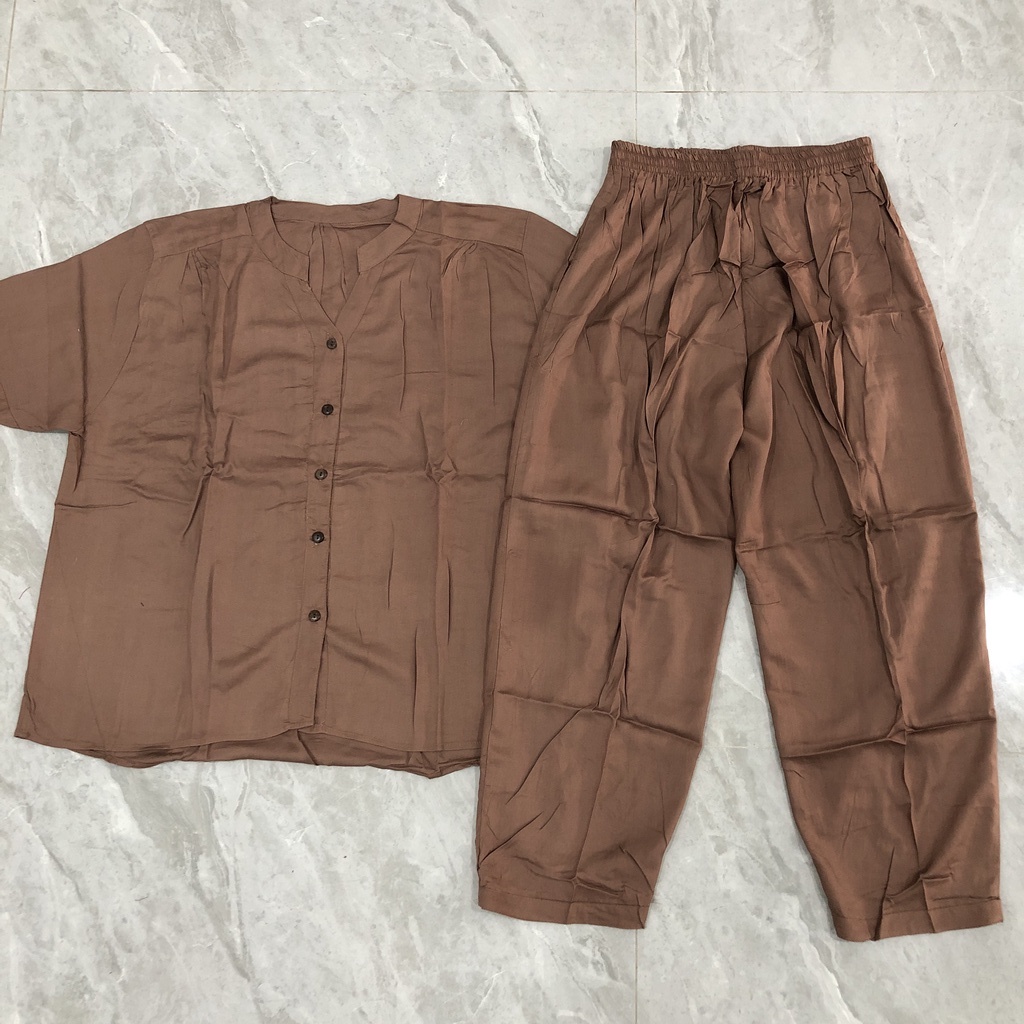 JUMBO Baju Tidur Wanita Piyama Setelan Rayon CP Celana Panjang - Polos-Mocca