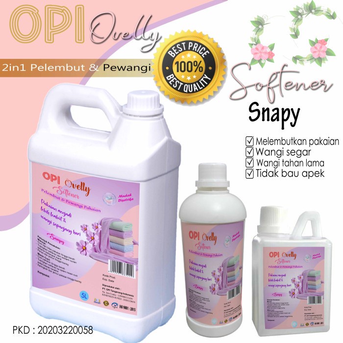 Softener 5 Liter Snapy dan lainnya (pelembut dan pewangi pakaian) Wangi beda Produk OPI baru by Ovelly shop sudah ada izin edar resmi by Oke sabun suplayer