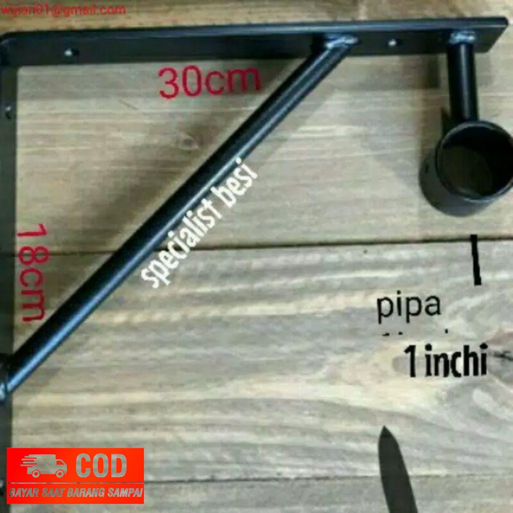 Siku Bracket Besi Lubang Pipa Untuk Gantungan Baju / Bracket Hambalan Papan / Breket Rak Dinding