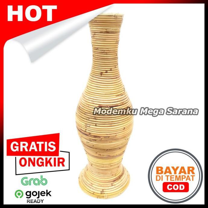 Monggo] Vas Bunga Rotan Guci Pot Bunga Rotan - Tinggi 50 Cm