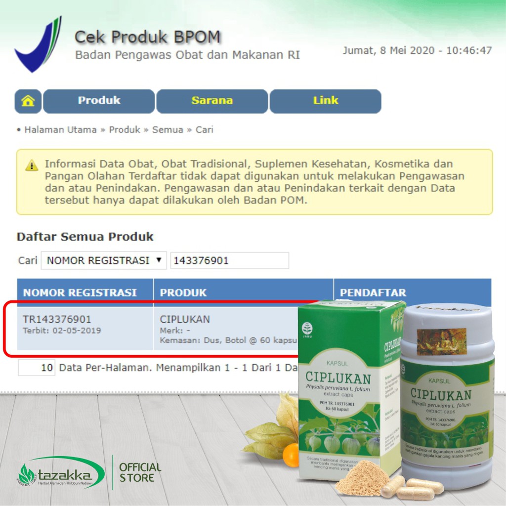 Kapsul CIPLUKAN Tazakka | Obat Pencegah Kanker | Obat DIURETIK | isi 60 Kapsul HALAL BPOM ORIGINAL