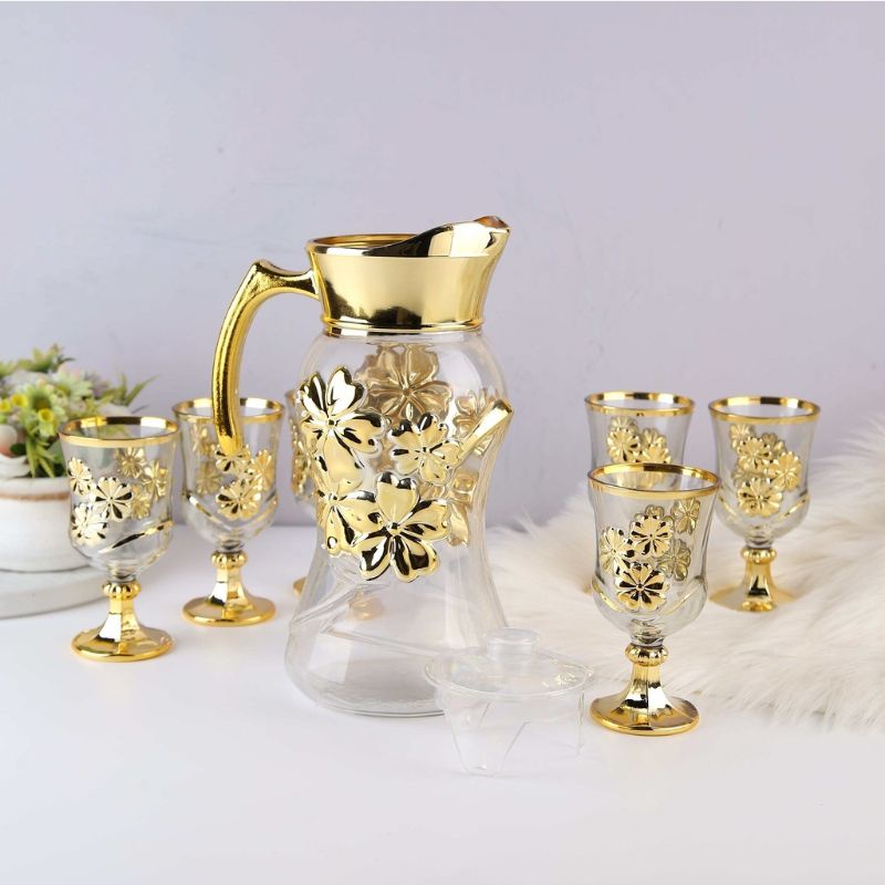 DRINKING/PITCHER SET GOLD MOTIF C