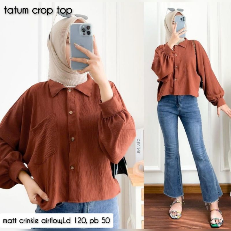 Tatum kemeja wanita crop crincle airflow premium